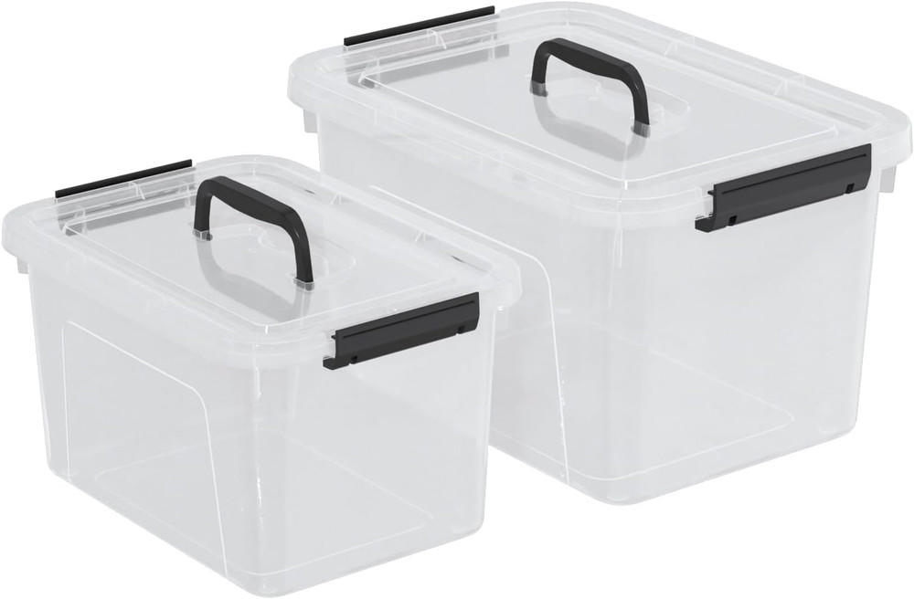 Clear Plastic Storage Bins with Lids – 2 Pack, 6QT & 12QT Containers