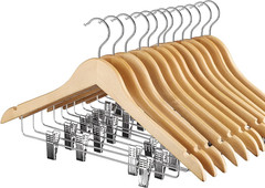 12 Pack Premium Wooden Suit Hangers with Clips for Dresses, Coats, and Pants
