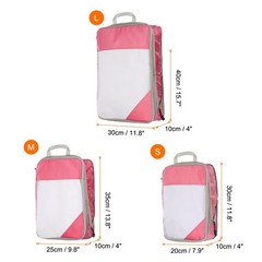 3pcs Suitcases Compression Packing Cube Travel Luggage Organizers Bag Pink