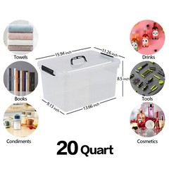 6PCS 20 Quart Latching Storage Box Stackable Bin W/ Latch Lid Plastic Container