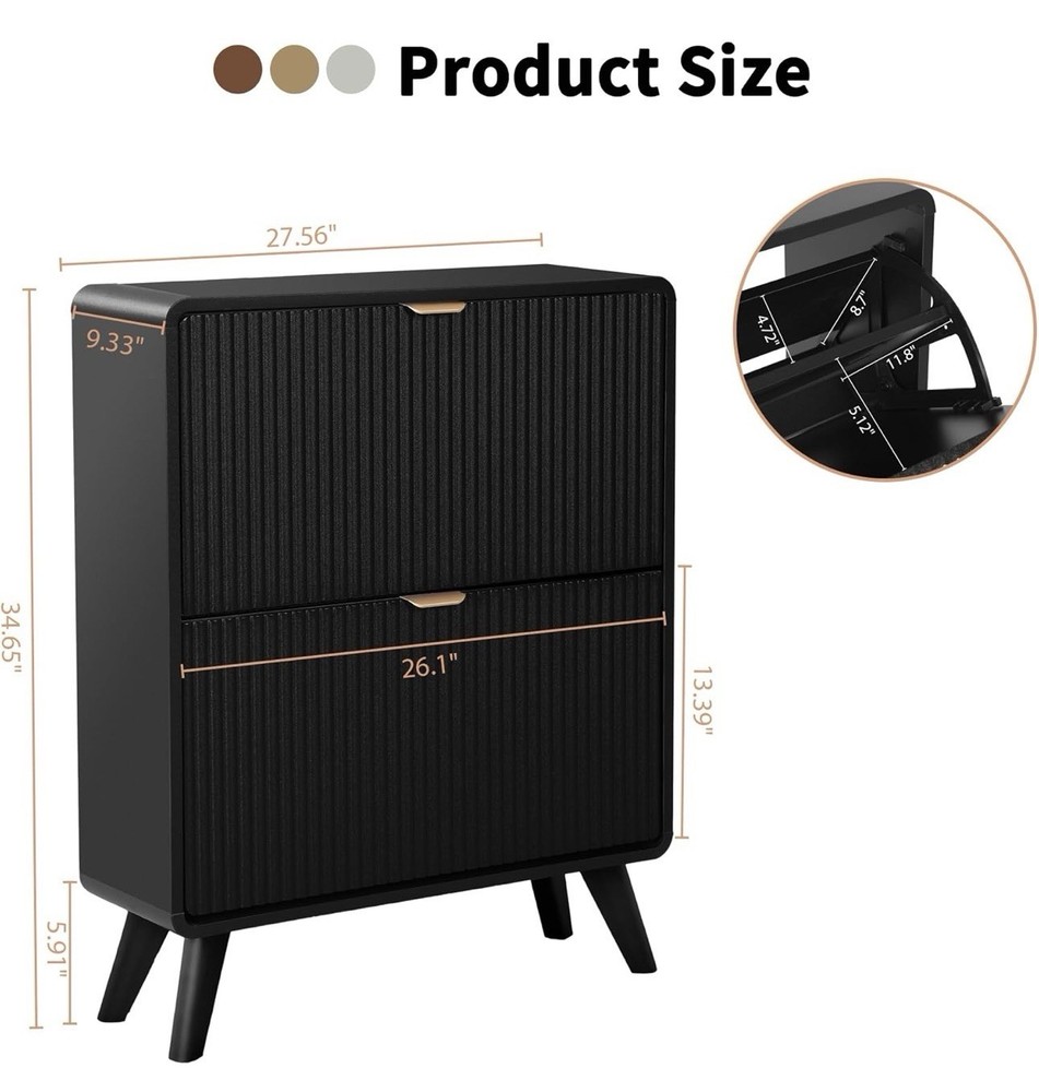 Contemporary Black Shoe Organizer Cabinet, Flip Cover, 6-10 Pairs, 27.56″ x 9.3…