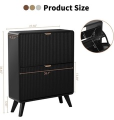 Contemporary Black Shoe Organizer Cabinet, Flip Cover, 6-10 Pairs, 27.56″ x 9.3…