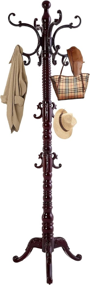 Solid Wood Freestanding Coat Rack Stand 14 Hooks Vintage Heavy Duty Entryway Jac