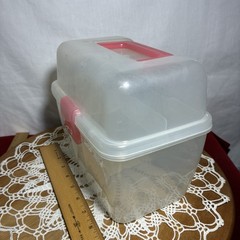 Storage Container With Handle And Latch Clear And Pink Plastic
