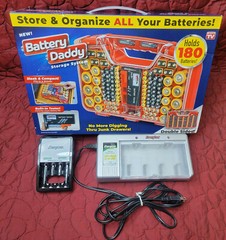 NEW Battery Daddy Organizer Storage System Case w/ Tester & 2 Energizer Chargers