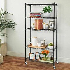 2X 5-Tier Shelving Storage Rolling Carts Unit Wheel Casters Black Heavy Duty