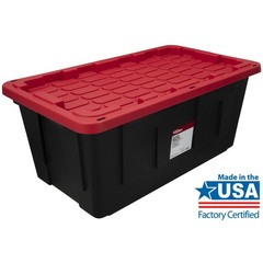 (Pack of 2) NEW Hyper Tough 40 Gal XL Storage Bin Snap Lid Heavy Duty Black/Red