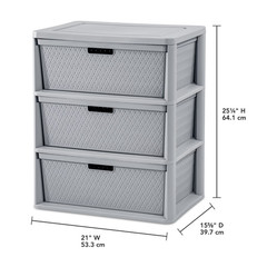 Sterilite Wide 3 Drawer Tower, Plastic Storage Organizer with Removable