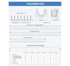 2 Closet Rods for Hanging Clothes, 17-69 Inches Stepless Adjustable Metal Close