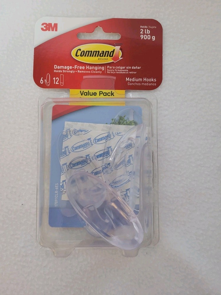 Command, 3M Clear Hooks Medium, 6 Count