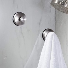 2 Pcs No-Drill Shower Suction Hooks, Stainless Steel Towel Holders