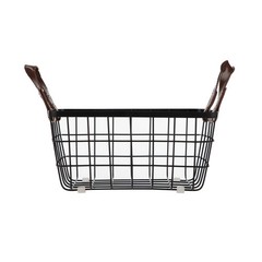 Black Wire Storage Organizer Baskets 2-Pack, Faux Leather Handles Multi-Size