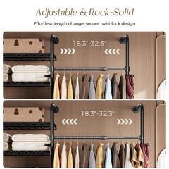 Wall Mounted Closet System, Heavy Duty 3-Row Clothes Rack, Expandable Industr…