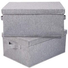 HOONEX Linen Foldable Storage Bins with Lids 2 Pack Storage Boxes with Carryi…