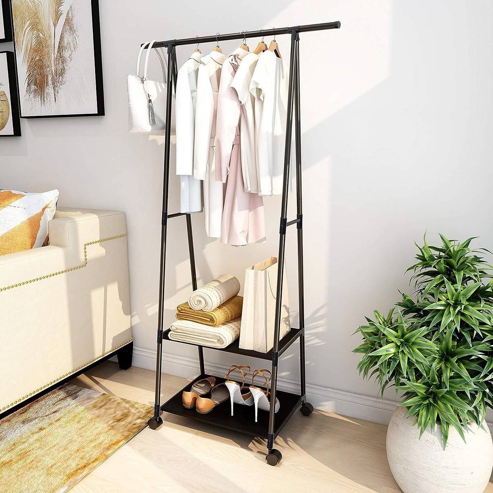 Clothes Rack Small Metal Garment Rack with Shelves for bedroom Rolling clothing