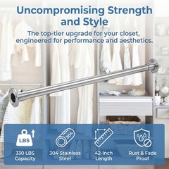Closet Rod, 1-1/4″ Dia 32mm, One Piece Design 304 Stainless Steel Heavy Duty …