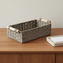 2 Pieces Paper Rope Bin Easy to Organize Wood Handle Bin for Bathroom