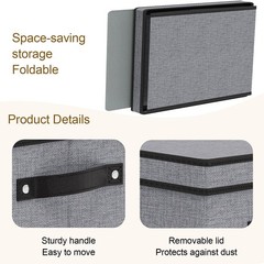 Fabric Storage Bin Lid Foldable Box Shelves Handles Linen Gray 7.1×9.1×13 Inch