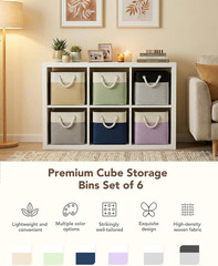 Foldable 10×10 Storage Cubes 6-Pack – Stylish Closet Organizer Bins (White Gray)