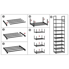 Tall Shoe Rack 10 Tiers Standing Shoes Boots Cabinet Storage Shelf with Hooks US