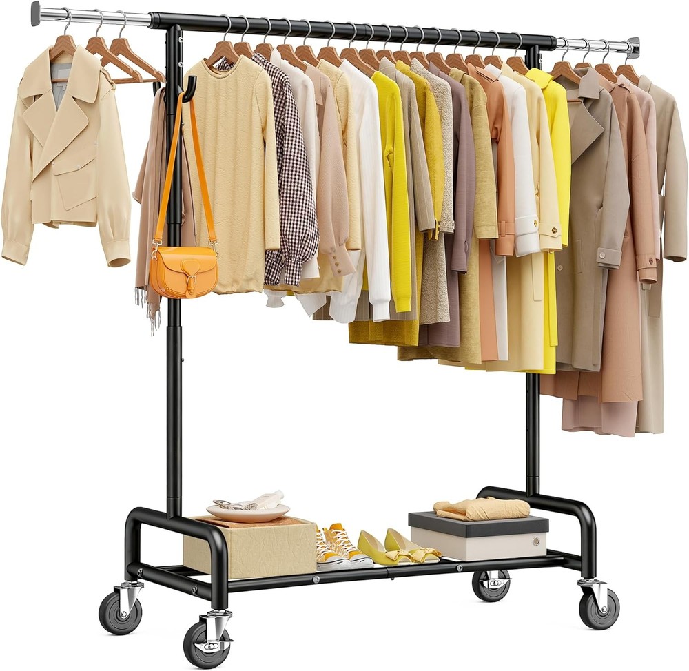 Heavy Duty Clothes Rack 75″ Extra Wide, 450 LBS Clothing Rack with 4 Hooks