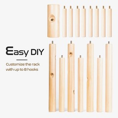Solid Wooden Coat Rack Freestanding, Zealand Pine Coat Tree with 8 Hooks & 3 Adj