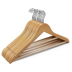 Premium Wooden Hangers 10 Pack, Solid Wood Hanger with Non Slip Pant Bar, Hea…