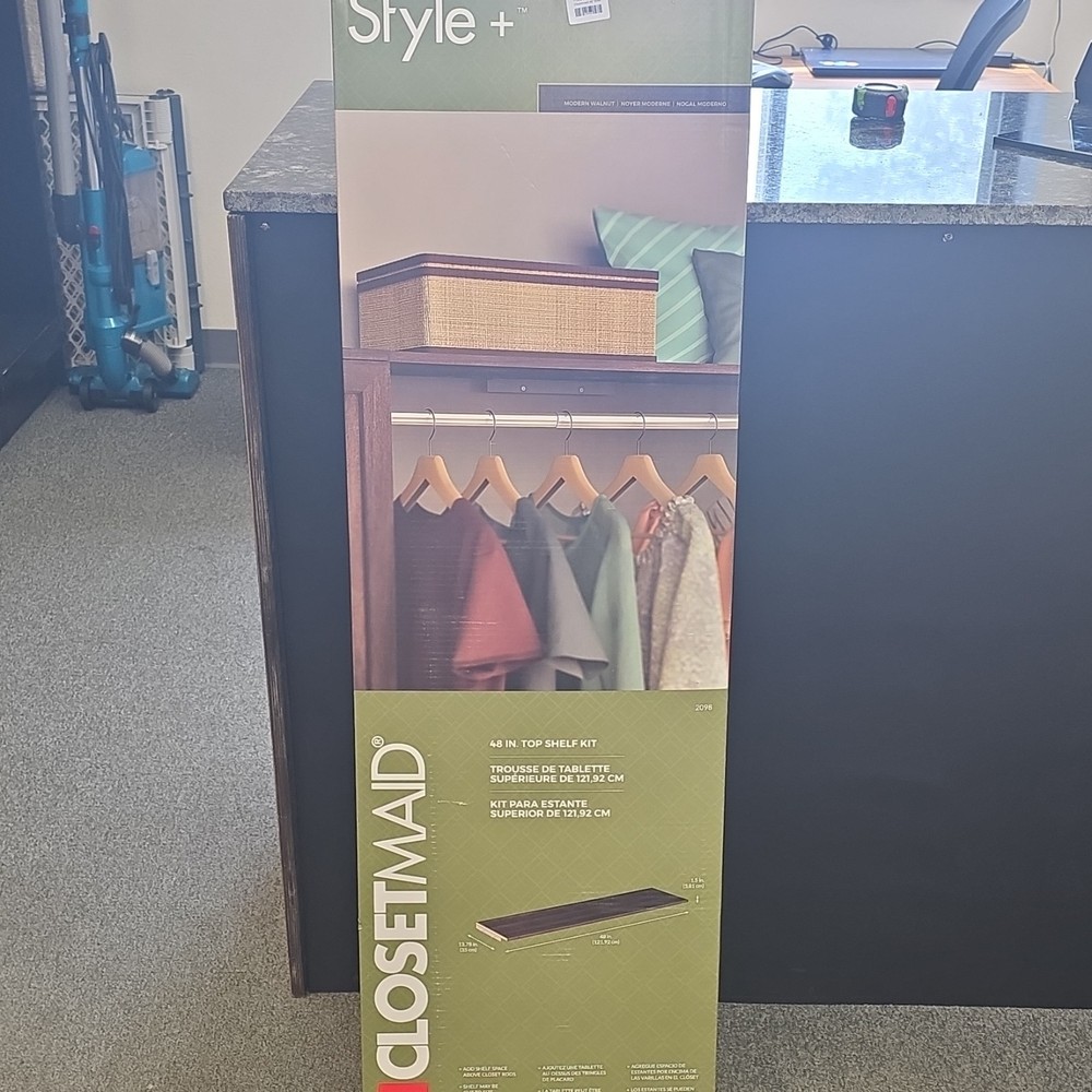 ClosetMaid Style+ 48in Closet Shelf Top Shelf Kit, Modern Walnut, Cut to Size