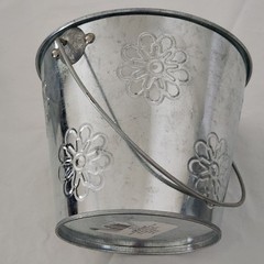 Lot 3 Silver Metal Bucket Pail Handle Tin 4.5 x 5.5″ Embossed Flowers Galvanized