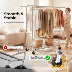 Clothes Rack Heavy Duty Clothing Rack Load 650 LBS Collapsible Garment Rack with