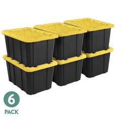 Sterilite 27 Gallon Large Storage Tote with Snap Lid, Black & Yellow, 6 Pack