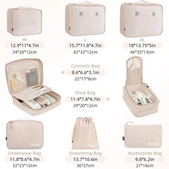 8 Set Packing Cubes Luggage Packing Organizers for Travel Accessories-Cream
