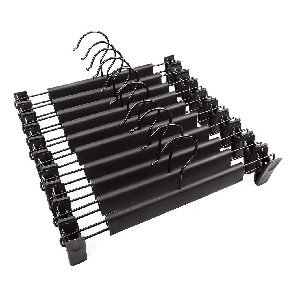 10 Pack Pants Hangers with Adjustable Non-Slip Clips Anti-Rust Hanging Black