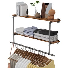 2 In 1 Industrial Pipe Clothes Rail Floating Wall Hanging Display Storage Shelf