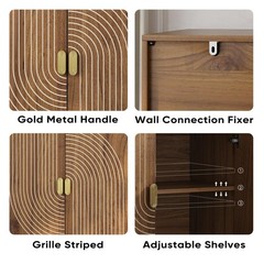 Line Groove Walnut Buffet Sideboard Cabinet 2 Door Accent Storage Cabinet