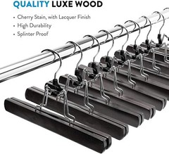 High-Grade Wooden Pants Hangers with Clips Non Slip Slack Skirt Hangers, 10 Pack