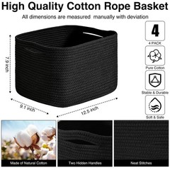 4 PCS Black Woven Cotton Rope Storage Baskets 12.5×9.1×7.9 Inch Shelves Bin