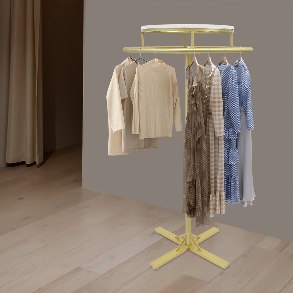 Floor-Standing Display Clothes Shelf Adjust Gold Rotatable Round Garment Rack US