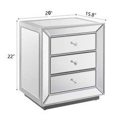Bead Mirror 3 Drawer Bedside Cabinet MDF Glass American Traditional Nightstand