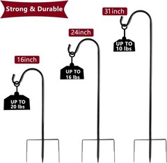 2 Pack Shepherd Hooks 31″ Metal for Solar Lights, Lanterns, Bird Feeders