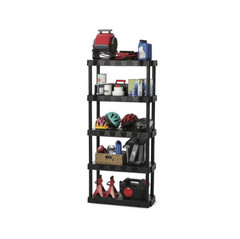 Hyper Tough 5-Tier Black Plastic Shelf Unit, 68.8 H x 30 W x 13.88 D, 350 lb Cap