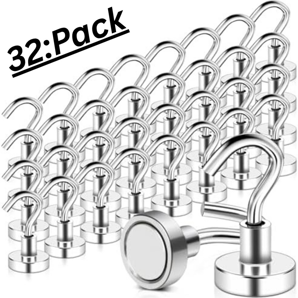 32 Pack Magnetic Hooks Heavy Duty, 25 lbs Strong Magnet Hooks – Multipurpose