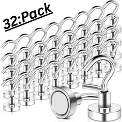 32 Pack Magnetic Hooks Heavy Duty, 25 lbs Strong Magnet Hooks – Multipurpose