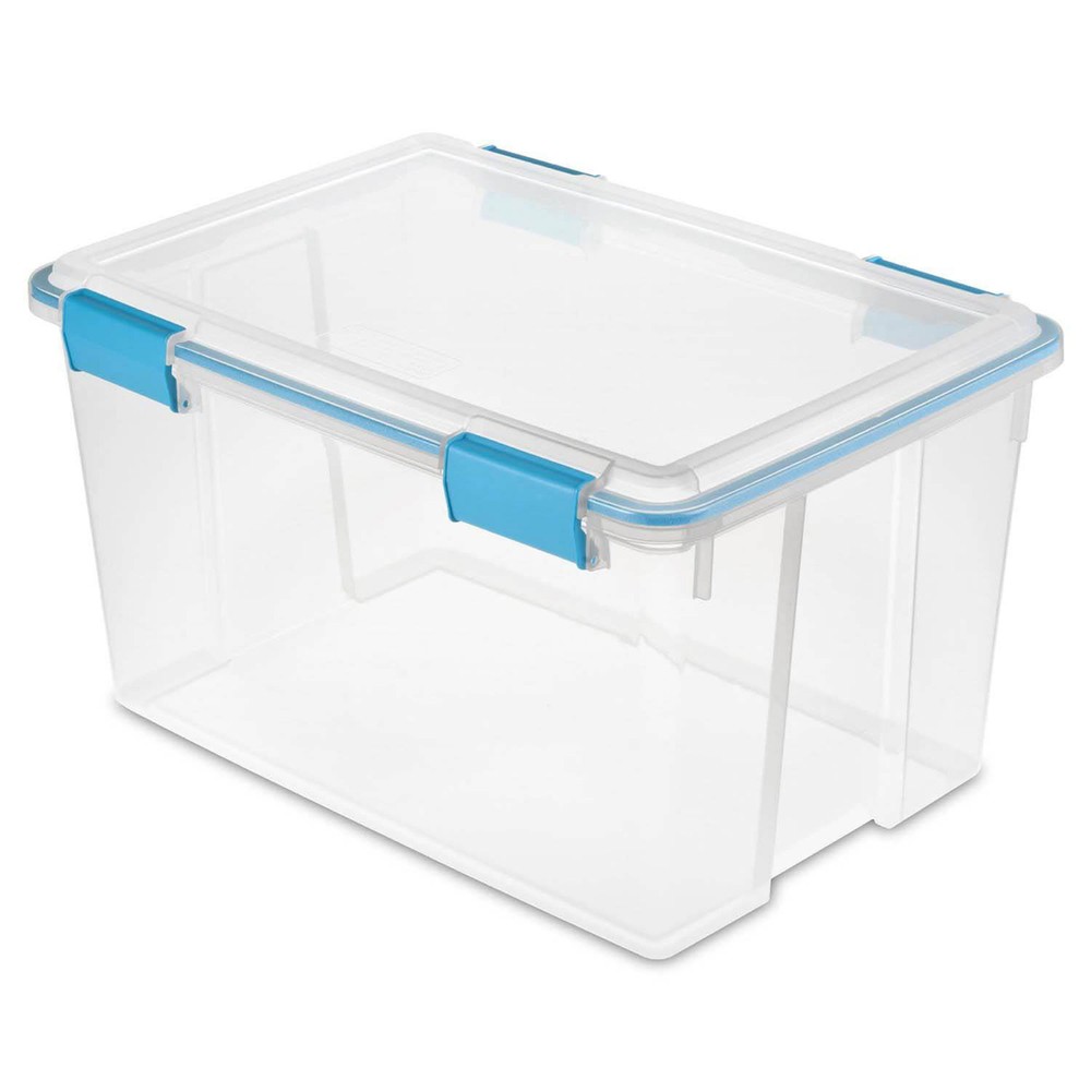 Sterilite 54-Qt Clear Plastic Stackable Storage Bin w/ Gasket Latch Lid, 16 Pack