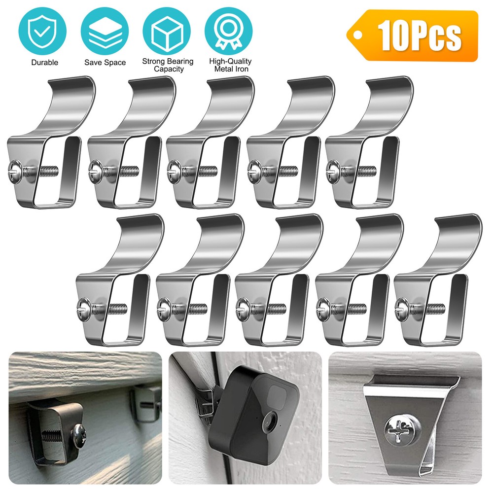 10 PCS Stainless Steel Vinyl Side Clip Hooks Hanging For Security Camera Holder