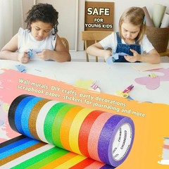 12 Rolls Bulk Colored Masking Tape Set for Kids-Rainbow Colors 1 inch x 1080f…