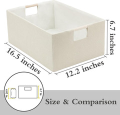 Beige Foldable Storage Cubes with Wooden Handles – 2 Pack Organizer Bins