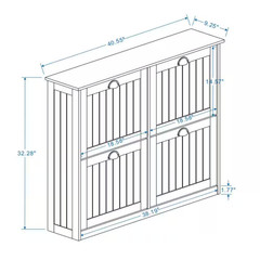 32 In. H X 40 In. W White Wood Slim Shoe Storage Cabinet with 4 Flip Drawers, Ad