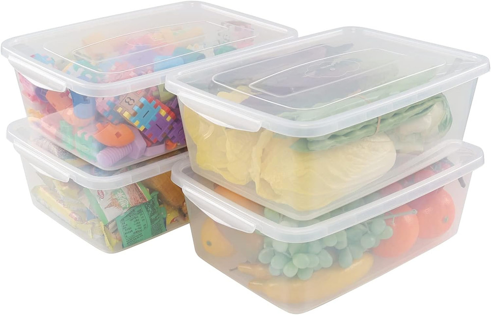 Clear Plastic Storage Bins with Latches – 14 Quart, Set of 4 Containers