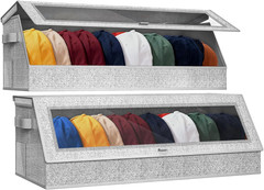 Baseball Cap Organizer – 2 Pack Storage with Clear Lid, Holds 24 Caps, Grey